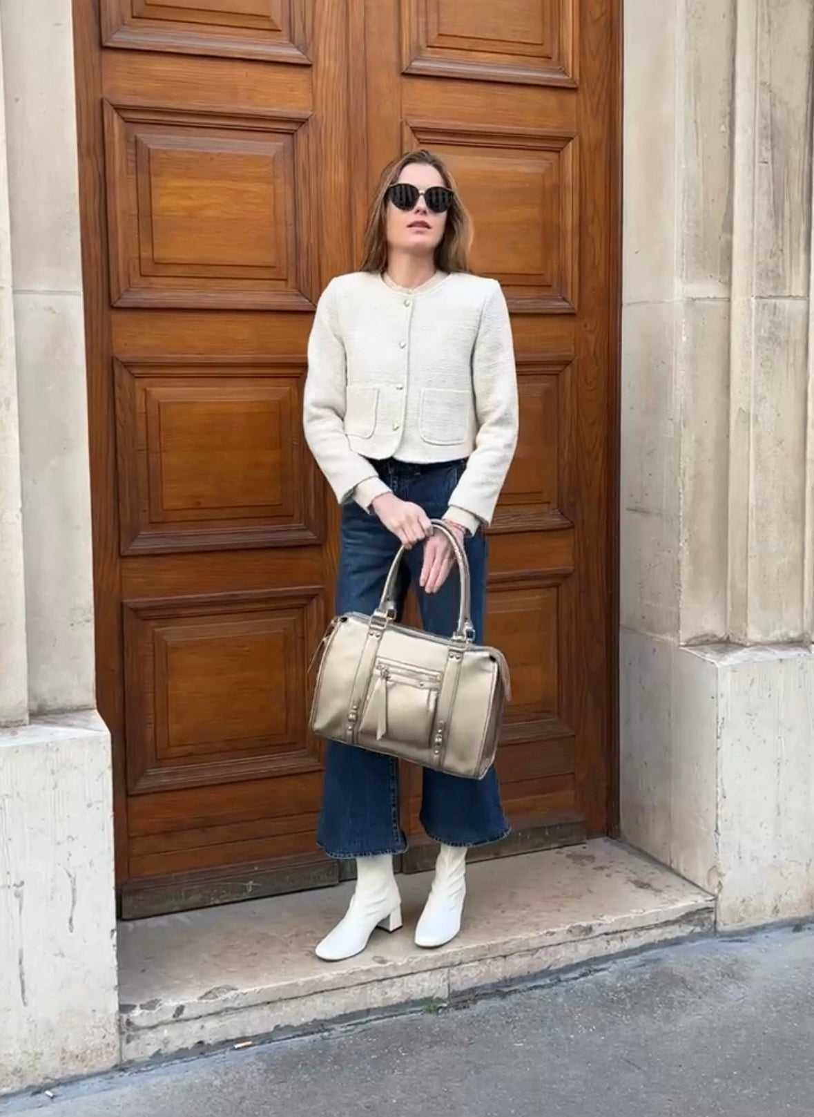 Sac taupe métal doré tendance chic et stylé grand format
