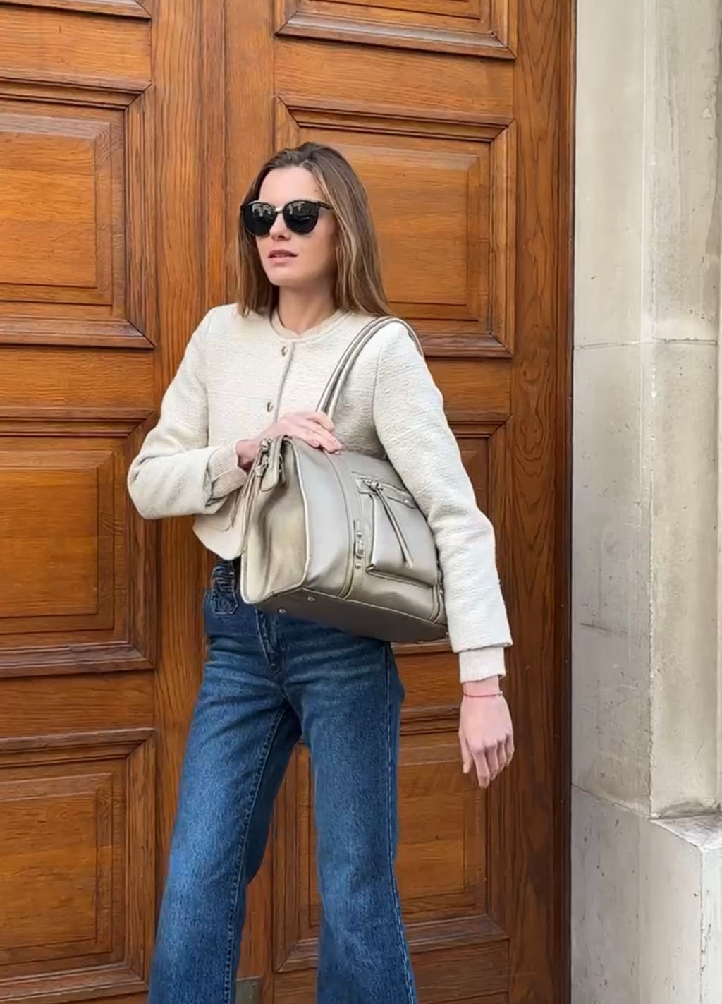 Sac taupe métal doré tendance chic et stylé grand format