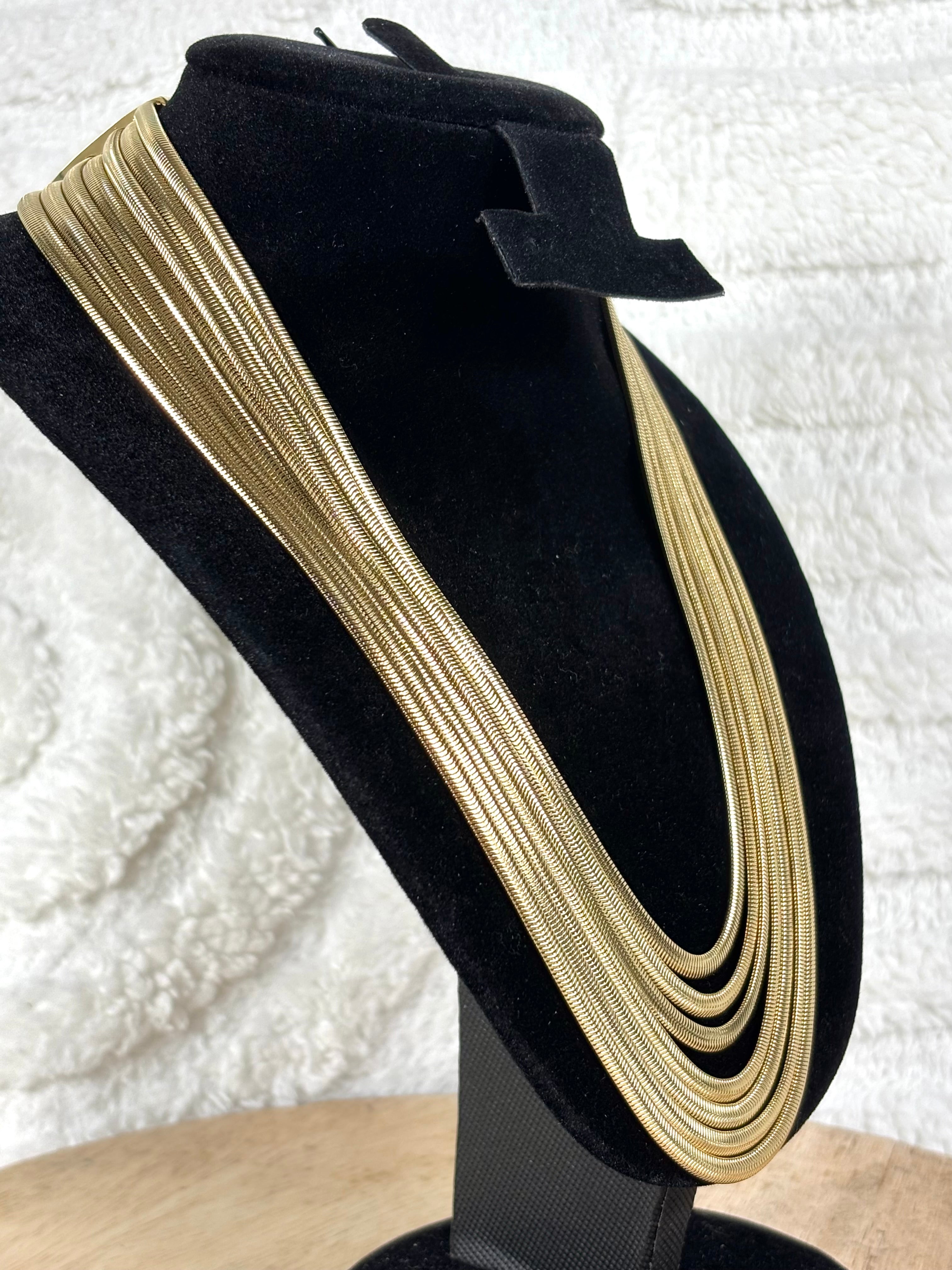 Parure bijoux acier inoxydable doré collier multi-rangs + créoles chic