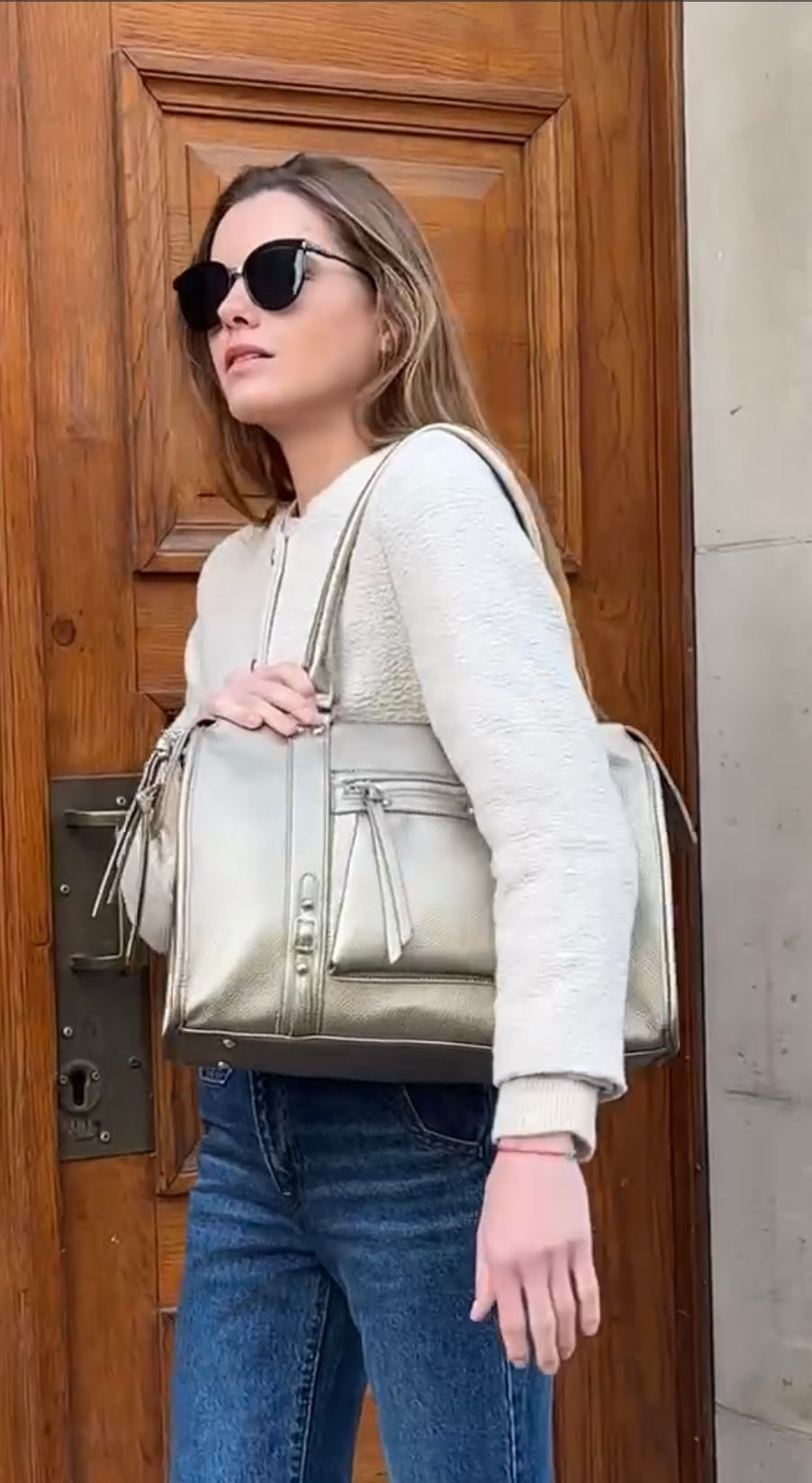 Sac taupe métal doré tendance chic et stylé grand format