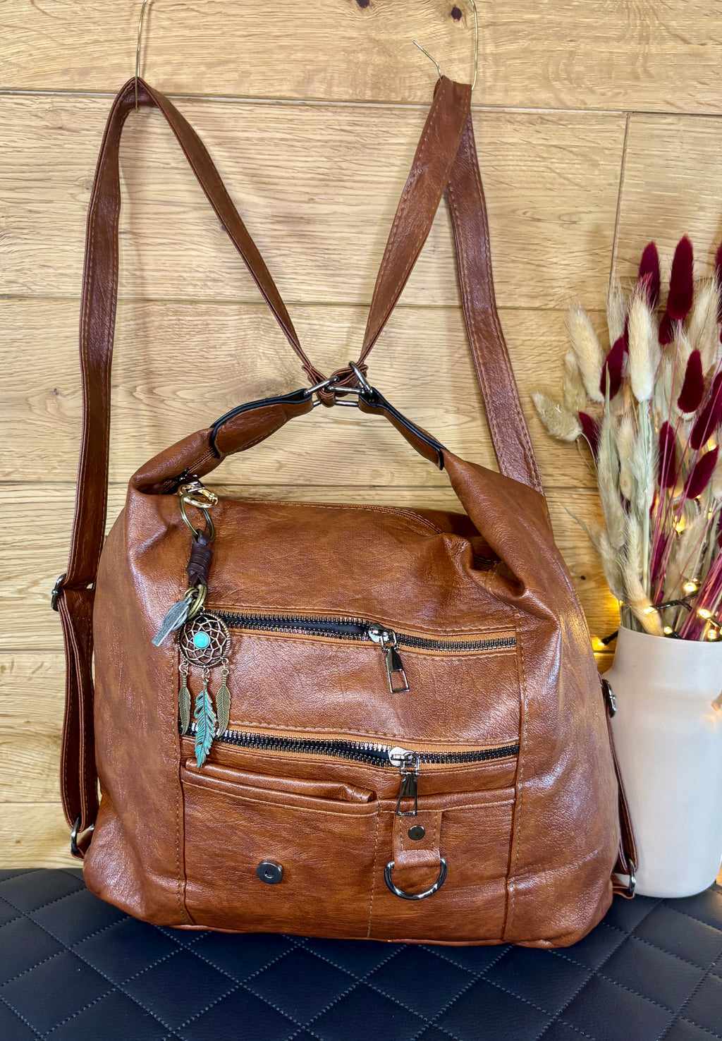 Sac à main marron convertible en sac à dos grande capacité neuf