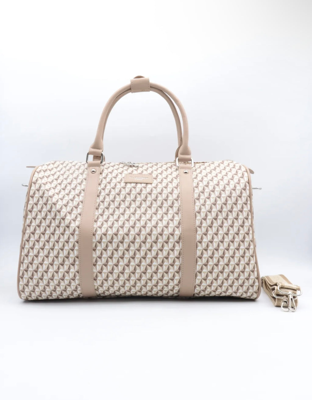 Sac de voyage  beige imprimé géométrique chic et pratique neuf avec étiquette