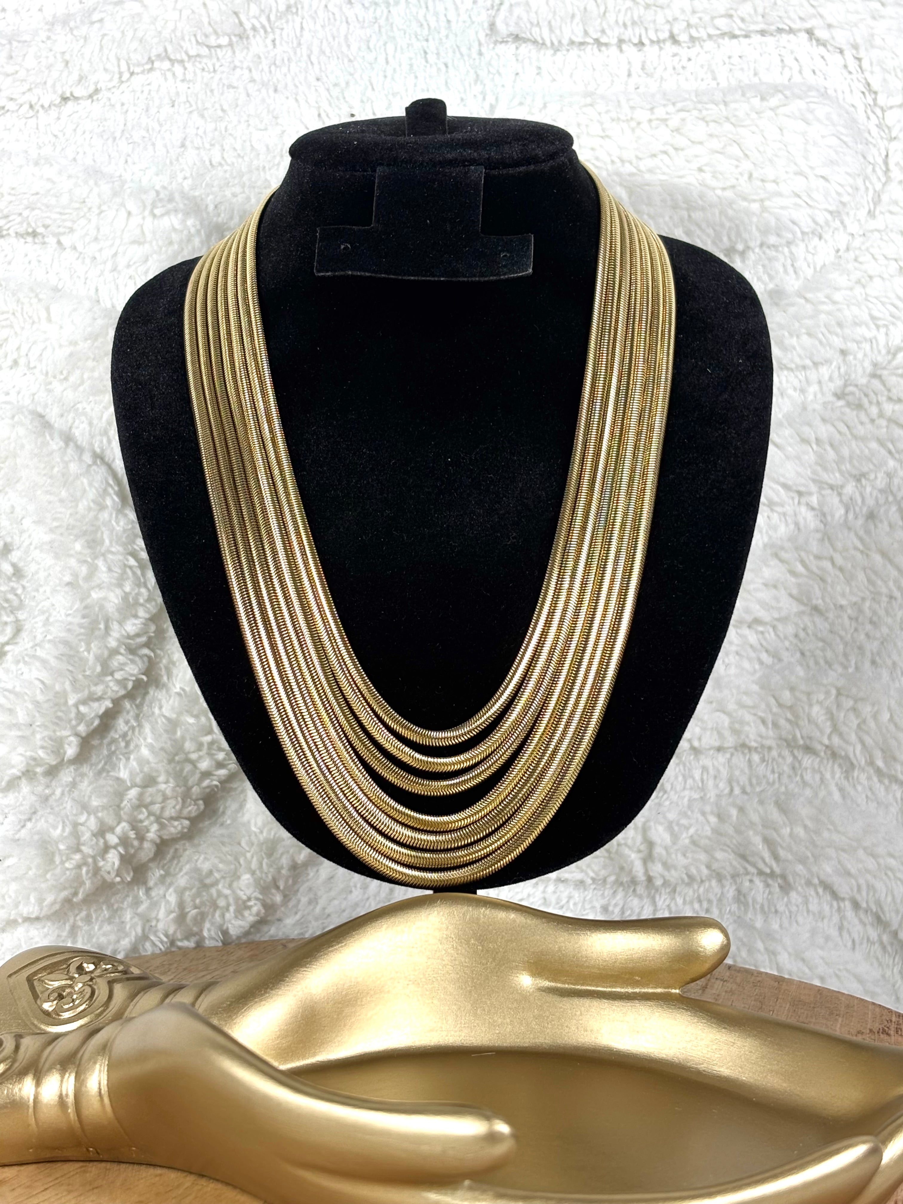 Parure bijoux acier inoxydable doré collier multi-rangs + créoles chic