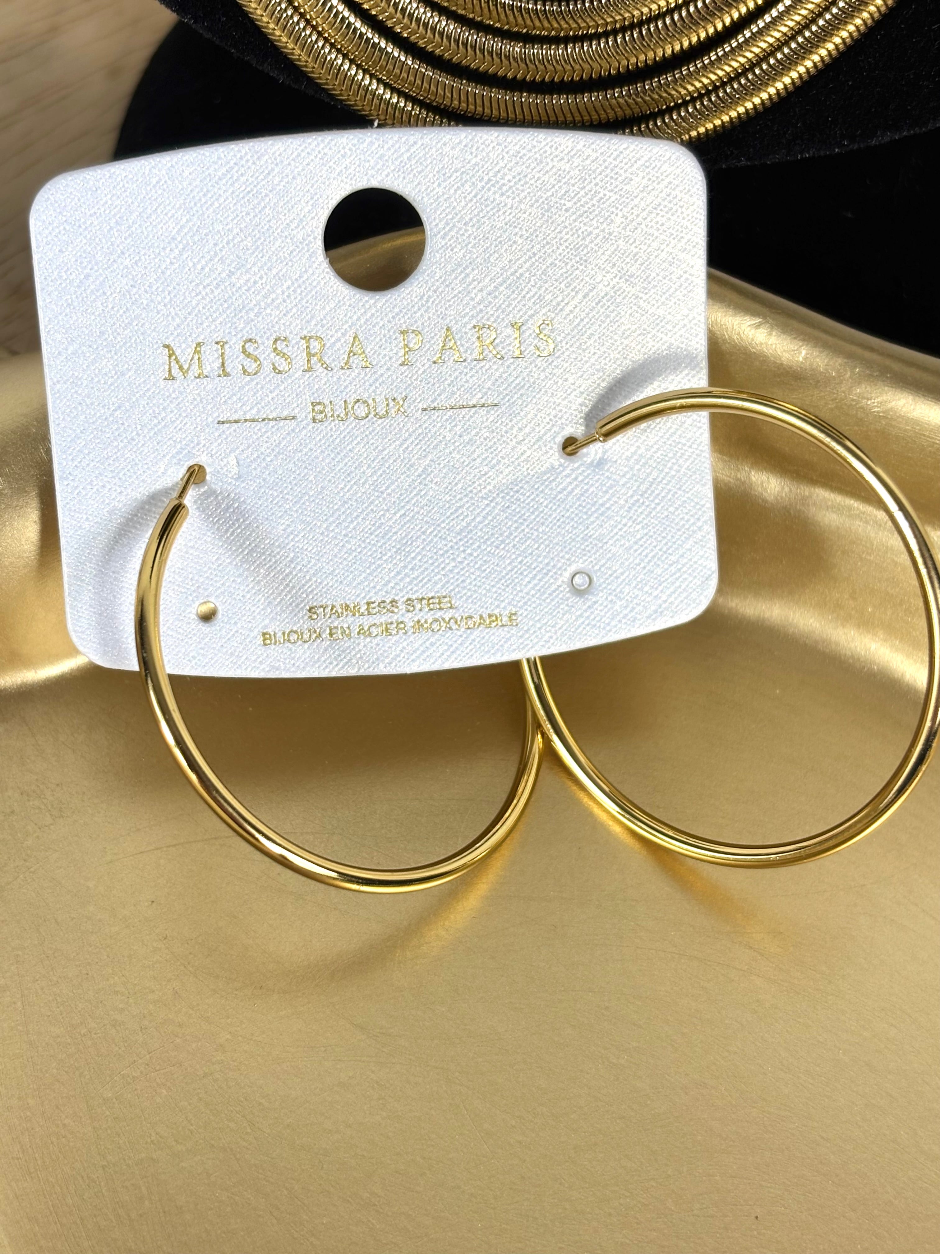 Parure bijoux acier inoxydable doré collier multi-rangs + créoles chic