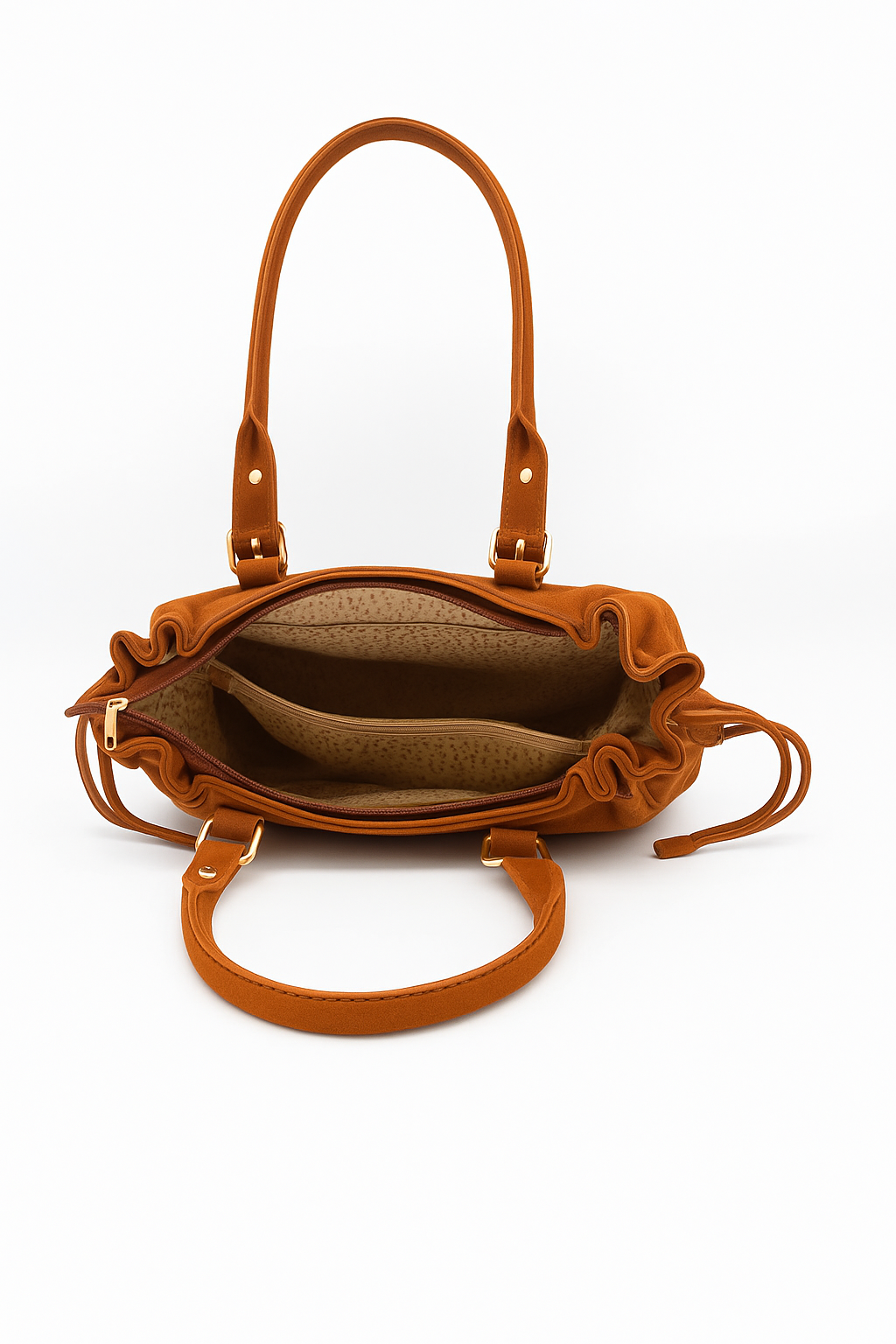 Sac camel suédine chic multi-poches idée cadeau neuf miniprix